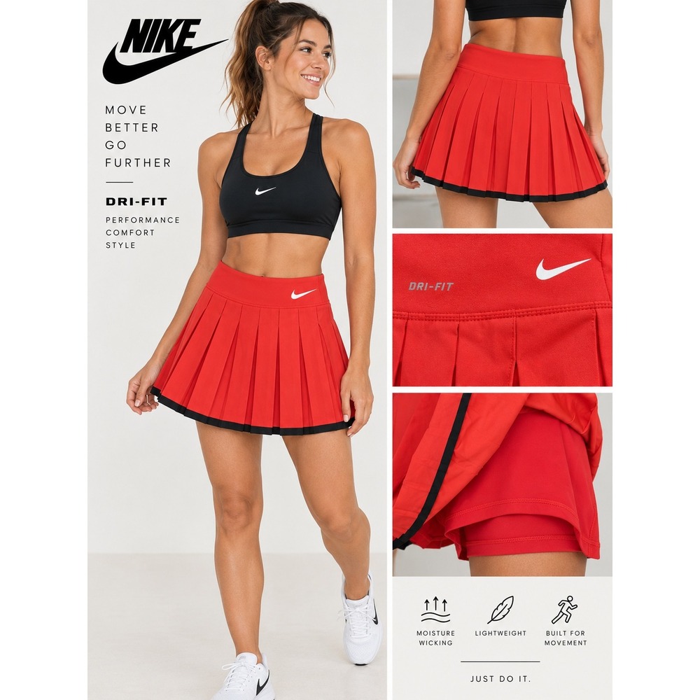 Nike Court Victory Tennis Skirt Red Pleated Dri-FIT Skort Womens Size XL